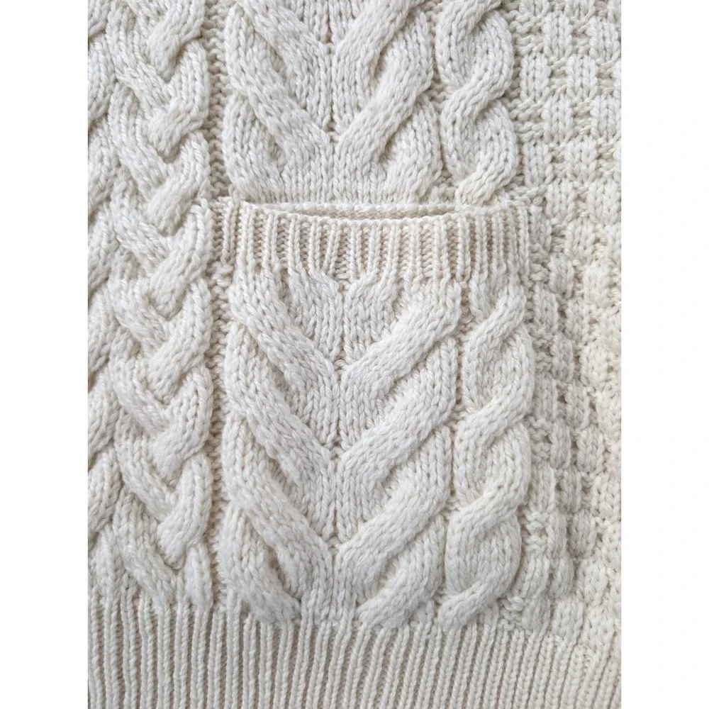 Aran Woollen Mills Mens XL Cream White Cable Knit Pocket Ireland Button Up - Picture 6 of 8